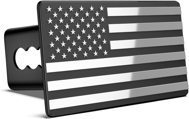 OGYE 2 Inch Trailer Hitch Cover with American Flag, Heavy Metal Trailer Hitch Cover Fit for 2 Inch Hitch Receivers (with 5/8" Pin Dia Anti-Theft Trailer Hitch Lock)-3 * 5" Chrome - Image 2